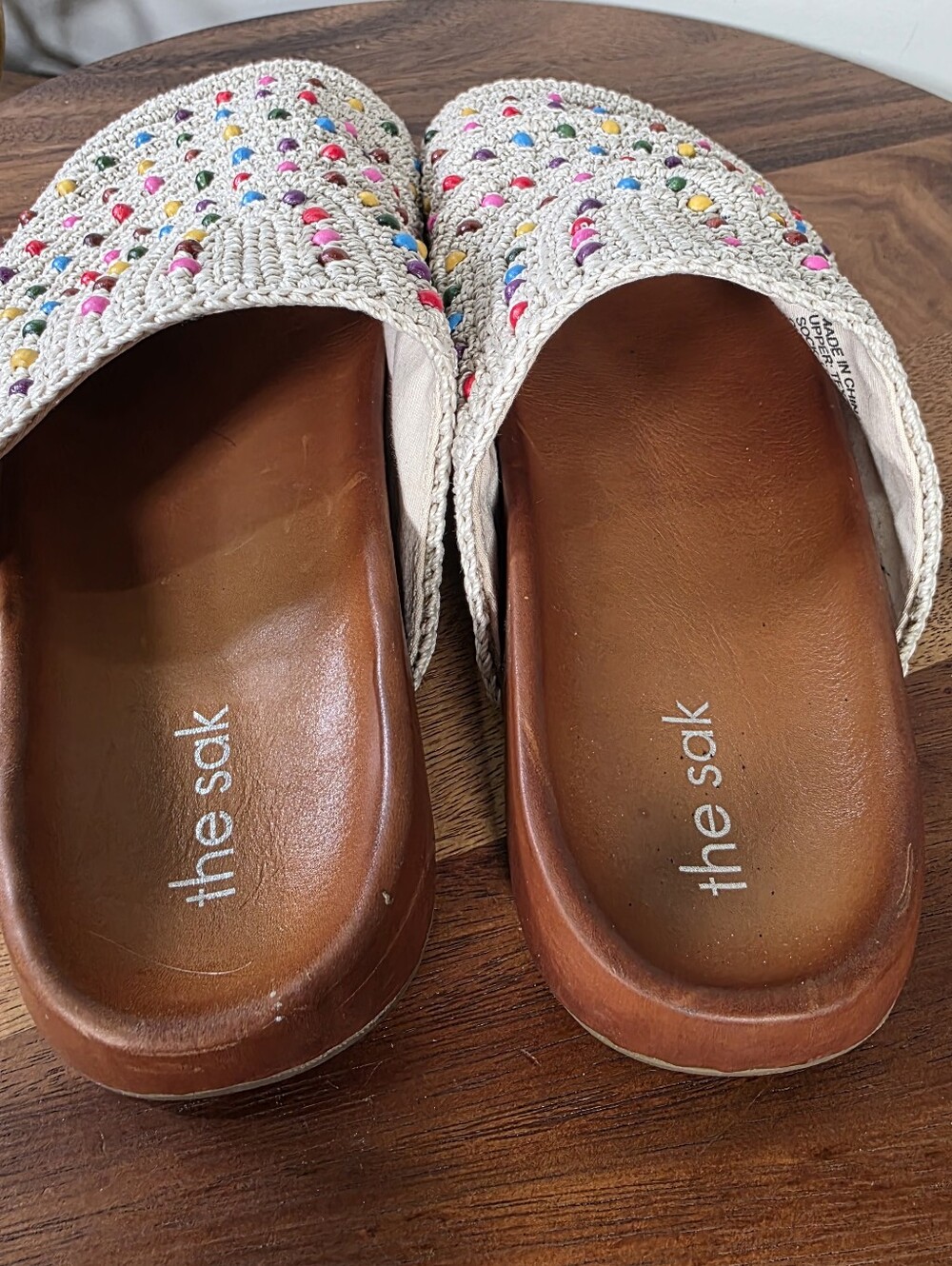 The Sak Bolinas Crochet Clogs Ecru Multi Beaded Mules Slides Boho Size 9 - Picture 13 of 14